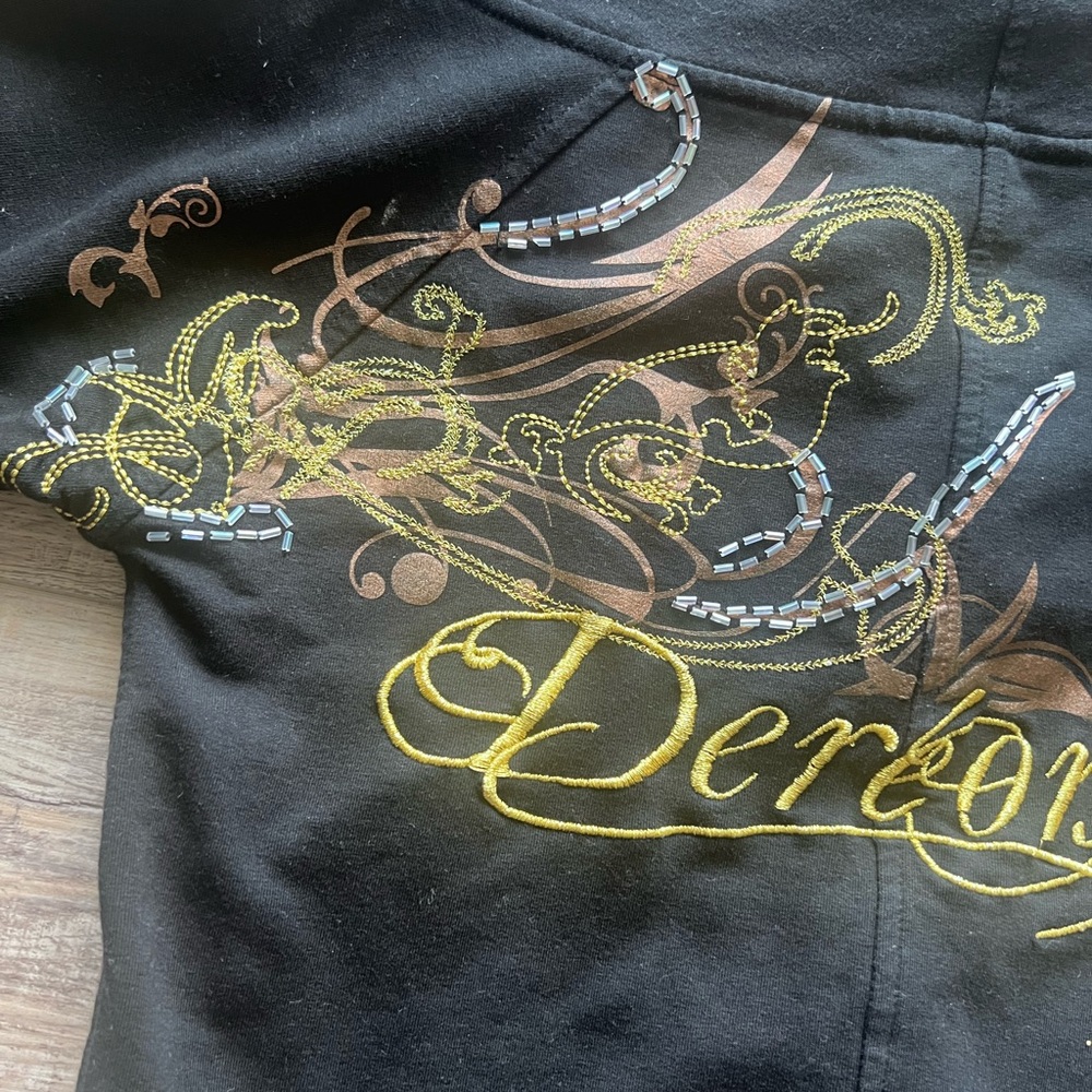 Black Hoodie with Gold and Brown Embroidery
